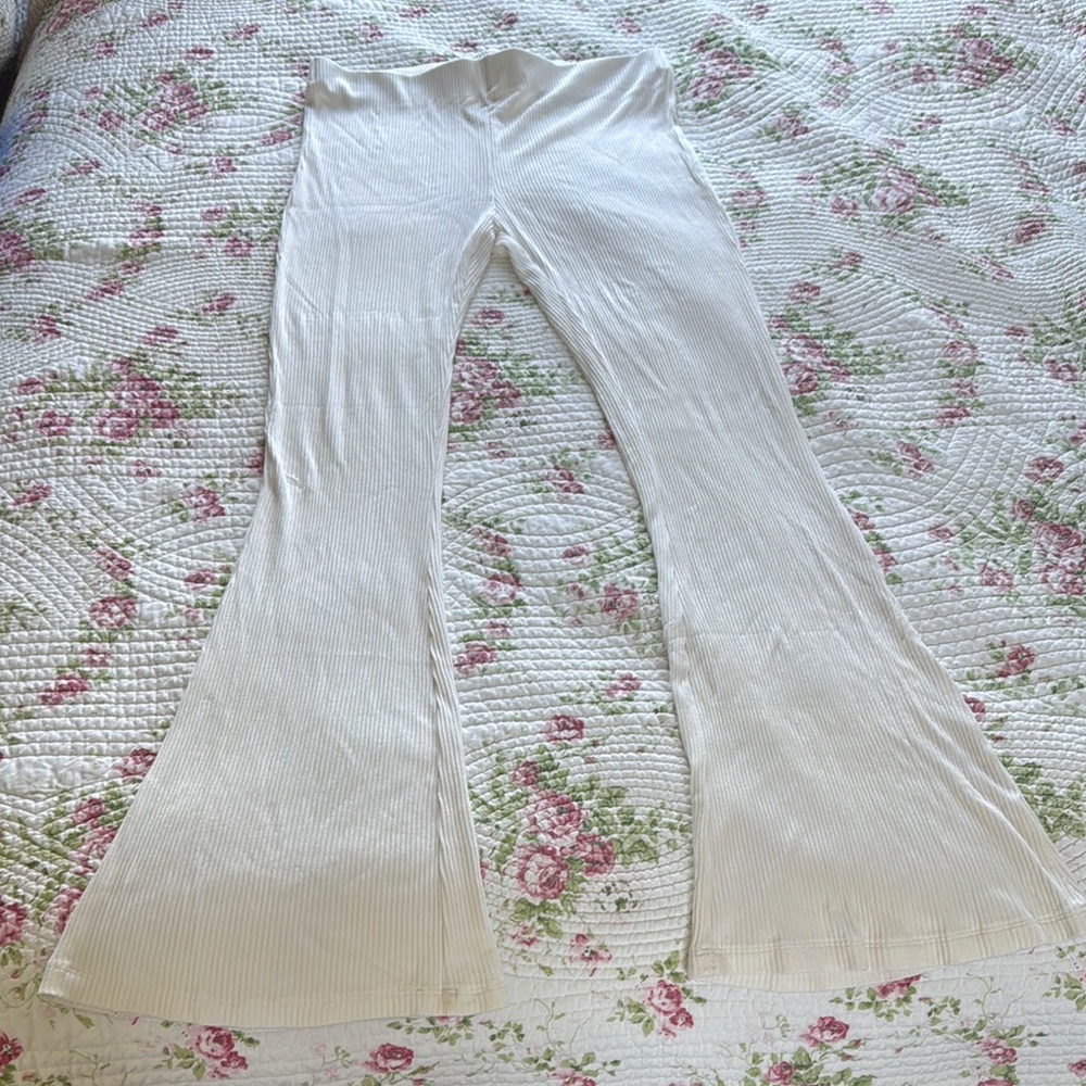 White Flared Coverup Ribbed Pants